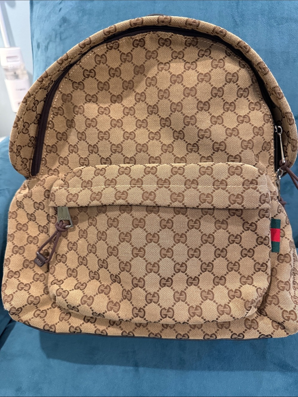 Beige/Brown GG Canvas Backpack with Signature Web Tab